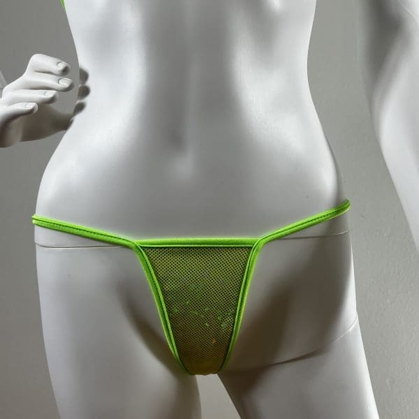 Neon Lime Holographic Bikini Set With Matching G-String - Image 6