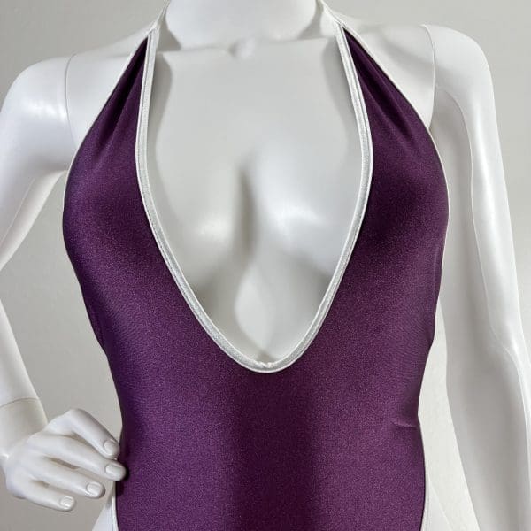 Royal Plum & White Bombshell One-Piece with Matching G-String - Image 2