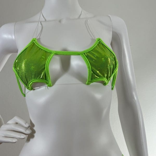 Lime Green Holographic Bikini & Matching G-String - Image 3