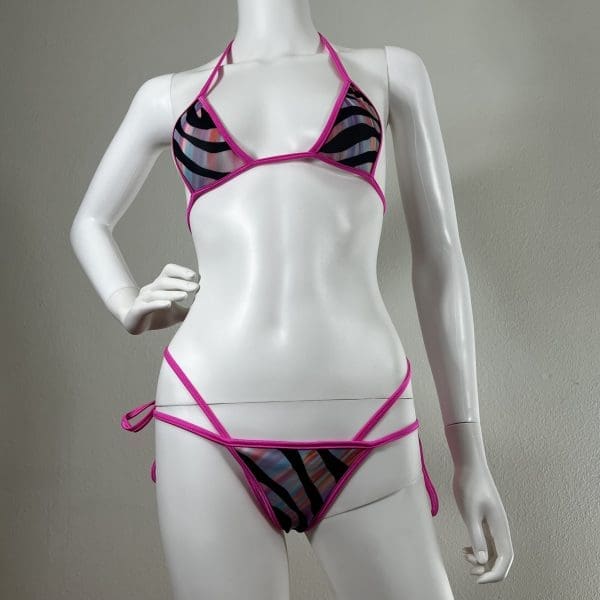 Electric Pink Zebra Bikini Set With Matching G-String