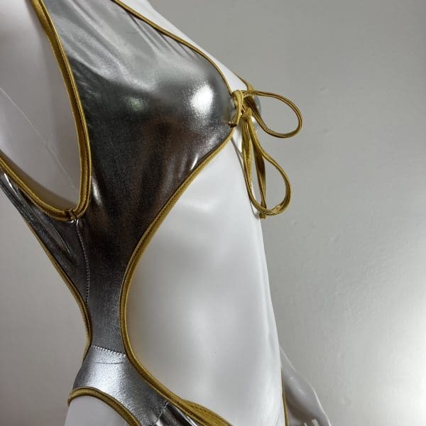 Divine Front Tie Metallic Silver Bodysuit 2 Piece Set - Image 4