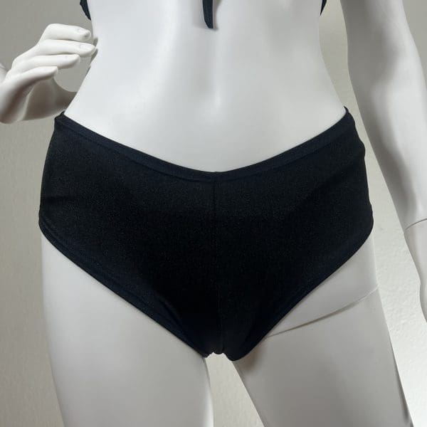 Solid Black Crop Top Shorts Set with Matching G-String - Image 8