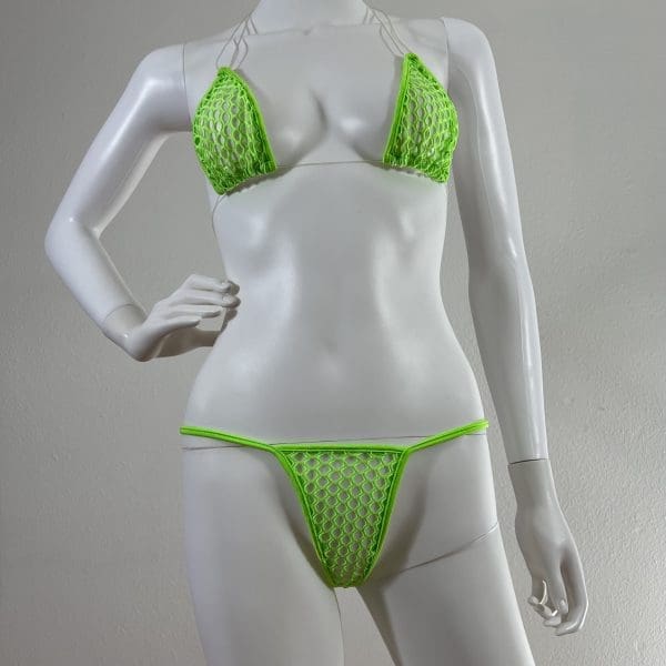 Lime Sheer Fishnet Mesh Triangle Top Bikini & G-String - Image 2