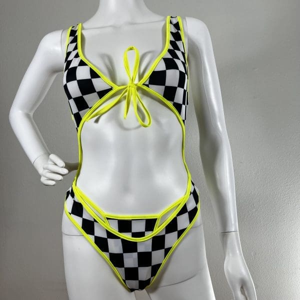 Checkers Print One-Piece with Yellow Outline - Includes G-String - Image 2