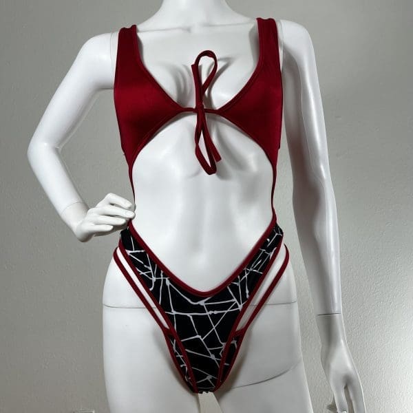 Red Spider Web Monokini With Matching G-String