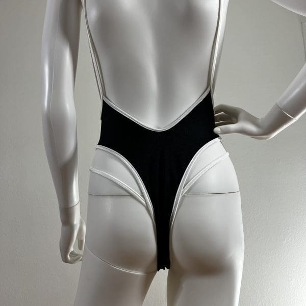 Black & White Bombshell One-Piece with Matching G-String - Image 4