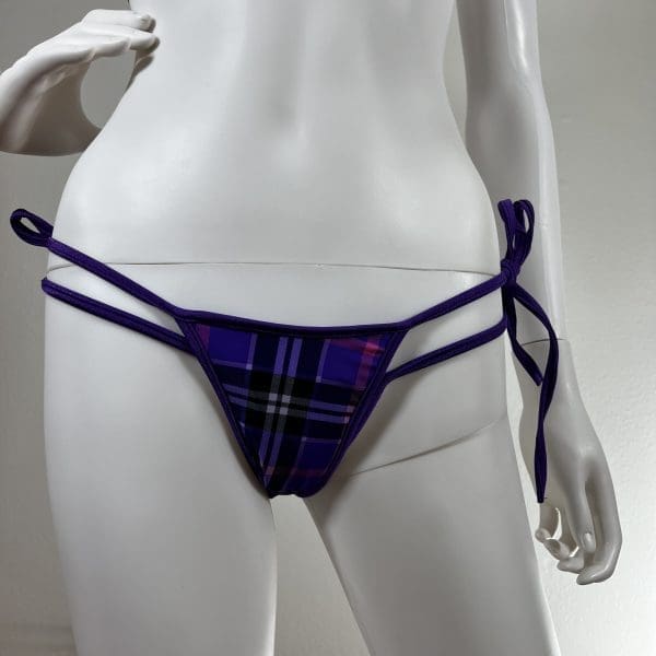 Lilac Black Royal Tartan Bikini Set with Matching G-String - Image 5