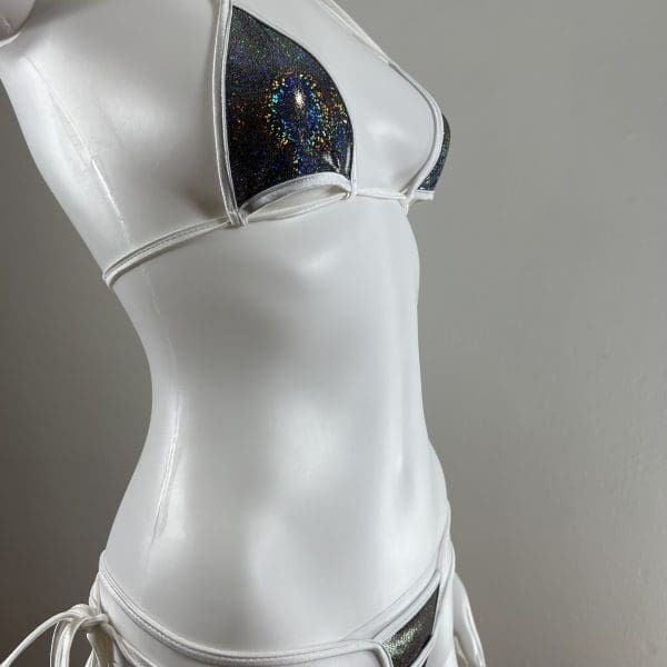 Sparkle Holographic Sequin Triangle Bikini With Matching G-String - Image 2