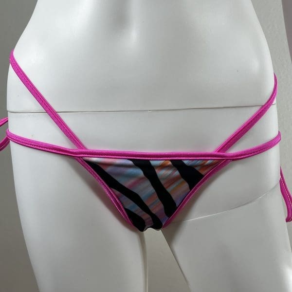 Electric Pink Zebra Bikini Set With Matching G-String - Image 6