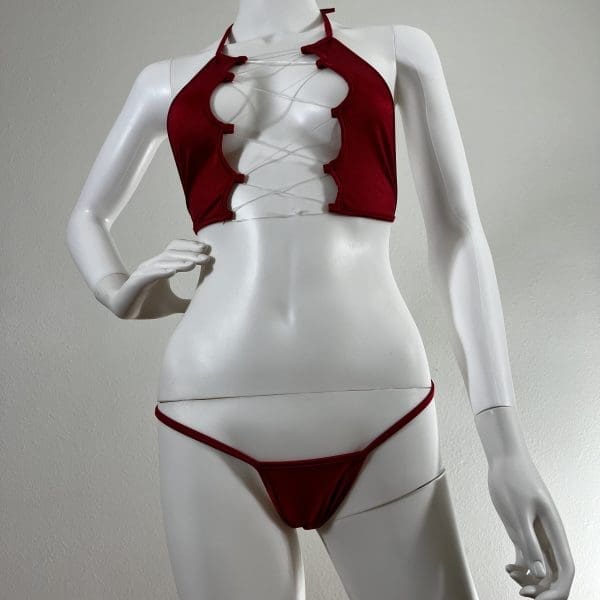 Cherry Red Bikini Set with Matching G-String - Image 4