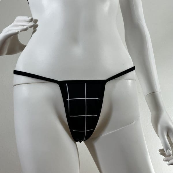 Black Geometric One-Piece with Matching Top & G-String - Image 5