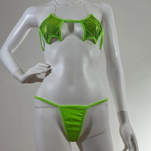 Lime Green Holographic Bikini & Matching G-String - Image 4