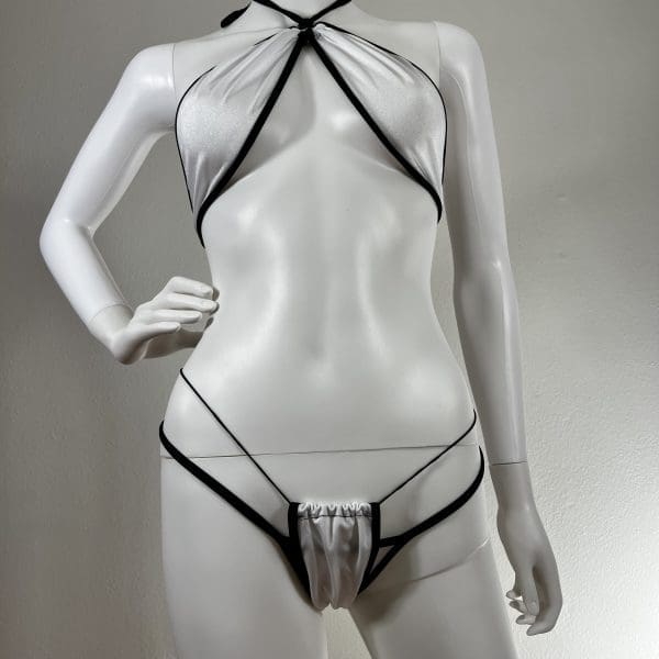 White & Black Tanga Bikini with Matching G-String