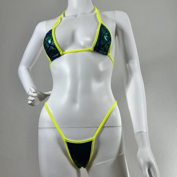 Yellow / Green Metallic Bikini with Booty Strap & G-String