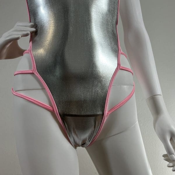 Divine Metallic Silver & Pink Cage Bodysuit 2 Piece Set - Image 4