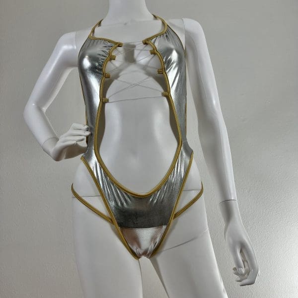 Divine Metallic Silver Bodysuit 2 Piece Set