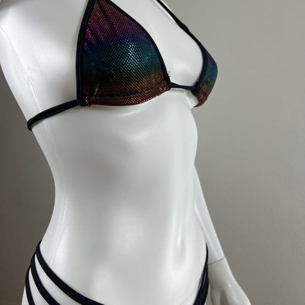 Holographic Multicolor Bikini with Cage Bottoms & Ring Detail - Image 3