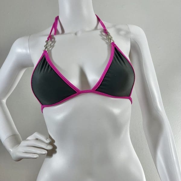 Smokey Gray & Pink Triangle Bikini With Matching G-String - Image 4