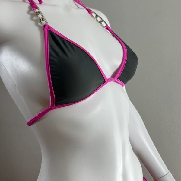 Smokey Gray & Pink Triangle Bikini With Matching G-String - Image 3