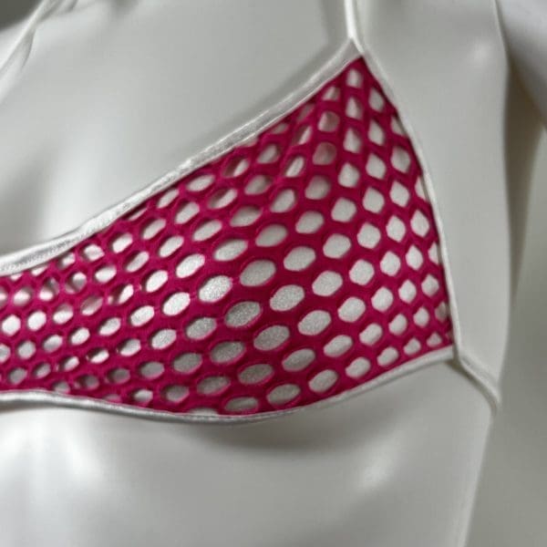 Pink Mesh & White Fabric Bandeau-Top Bikini & G-String - Image 3