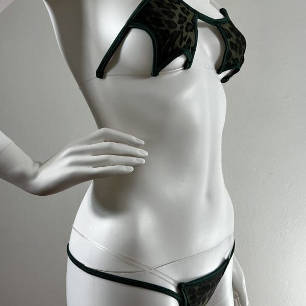 Animal Print Bikini Set With Clear Straps & Matching G-String - Image 3