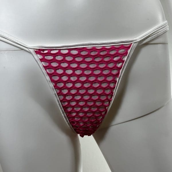 Pink Mesh & White Fabric Bandeau-Top Bikini & G-String - Image 5