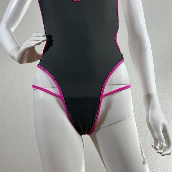 Gray & Pink Skimpy Bombshell One-Piece with Matching G-String - Image 2