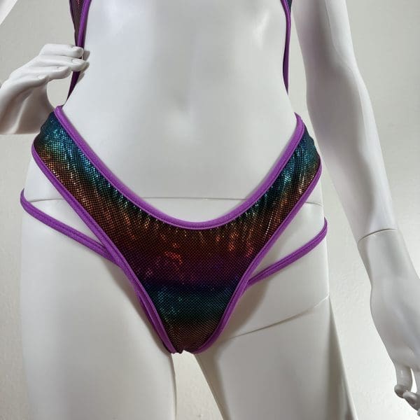 Holographic Multicolor Bodysuit with Matching G-String - Image 4